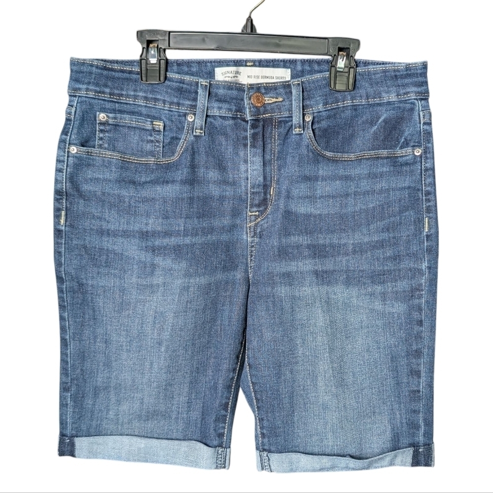 Signature by Levi Strauss Womens Mid Rise Bermuda Blue Jean Shorts Denim No Tags